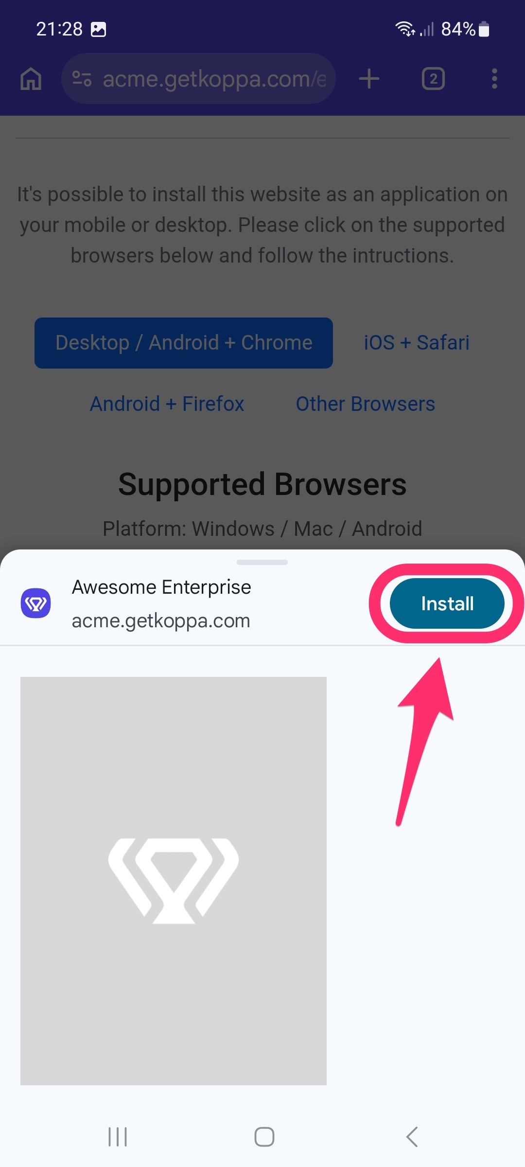 Android-Bestätigungsdialog für die Installation in Chrome